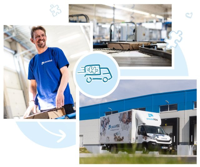 Bekwame medewerkers organiseren de verzending van onze puzzels naar momenteel 23 landen. In Europa of Noord-Amerika: De puzzleYOU puzzel is binnen enkele dagen bij u.